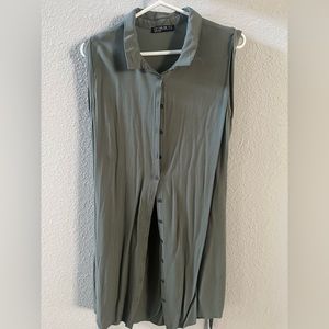 Green cotton button down dress